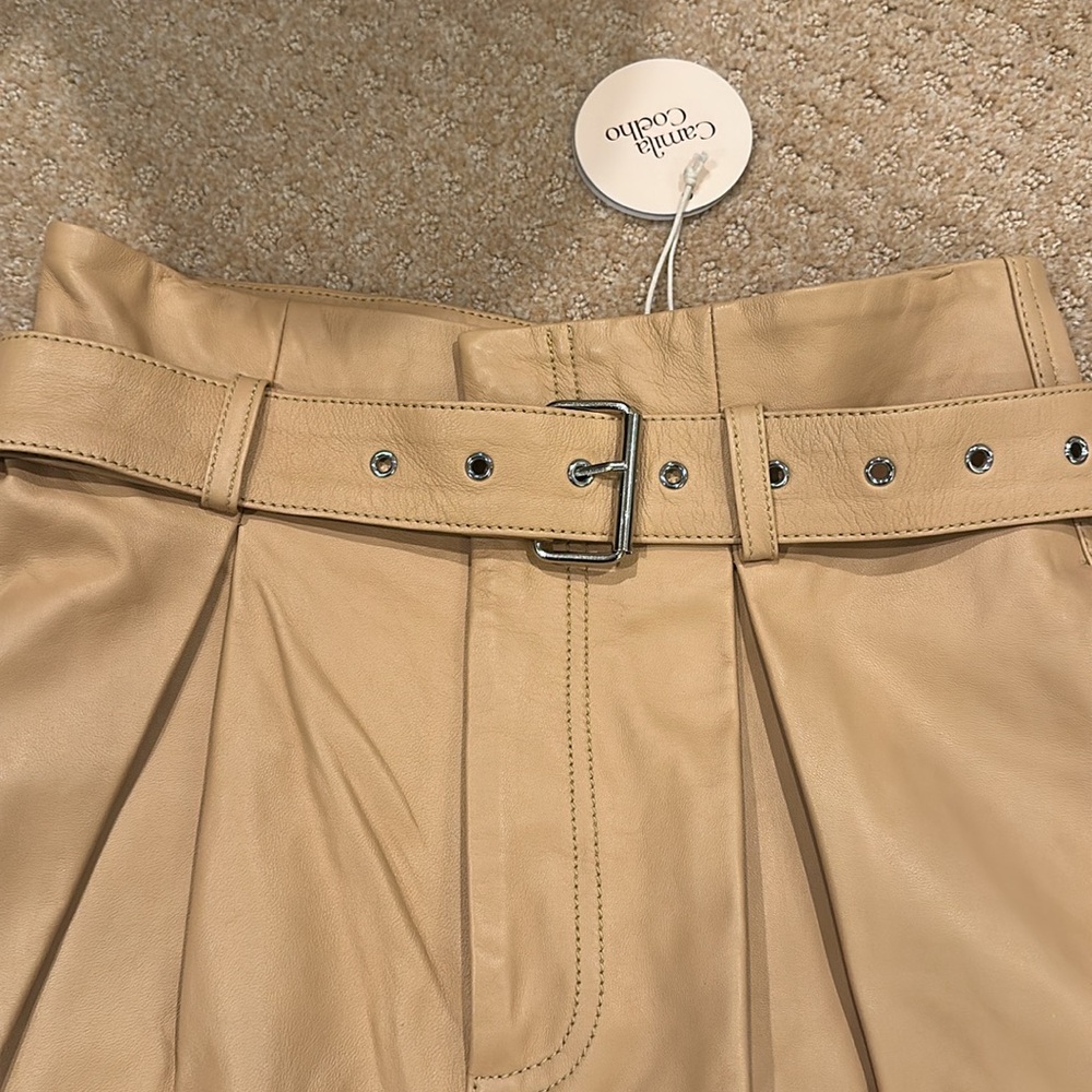 Camila Coelho Azan Real Leather Shorts in Camel Brand New - Picture 3 of 5
